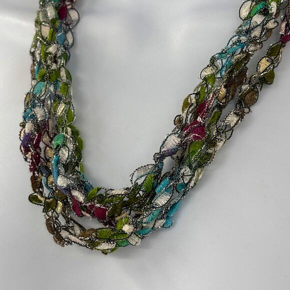 Pair of Colorful Boho Artistic Multi-Strand‎ Ribbon Yarn Necklaces – Set of 2 - Picture 3 of 10